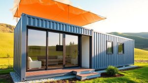 Casă container modernă pe un deal verde în România